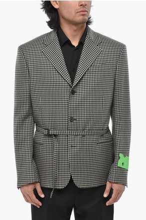 Off-white SEASONAL Virgin Wool Blazer TAG BUCKLE with Pied-de-Poule Pa size 46