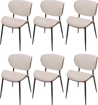 Hhg Hhg - Juego De 6 Sillas De Comedor 233, Silla, Madera Curvada Imitaci&oacute;n Cuero 280g/m&sup2; Oeko-tex Mvg, Aspecto Nogal, Blanco