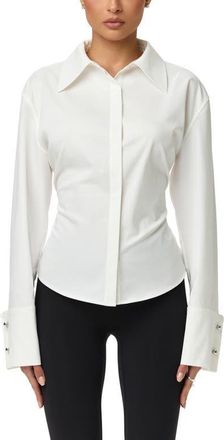 Naked Wardrobe Poplin Lace-Up Button-Up Shirt in White at Nordstrom, Size X-Large
