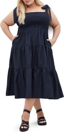 City Chic Haven Tiered Cotton Sundress in French Navy at Nordstrom, Size Xs