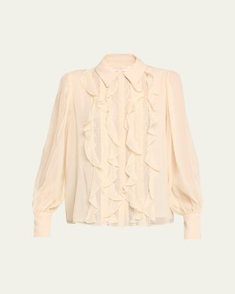 Ramy Brook Claire Silk Chiffon Ruffle Button-Front Blouse