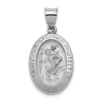 Diamond2Deal 14k White Gold Polished Satin St Christopher Medal Hollow Pendant