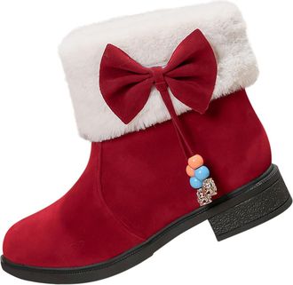Generic Womens Ankle Boots Warm Comfortable Winter Boots Casual Cute Fleece Lined Bow Low Heel Wide Calf Slip On Snow Booties Holiday Outdoor