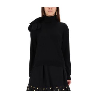 Moschino Truien & Vesten, Dames, Zwart, S, Wol, Turtleneck met bloemenapplicatie