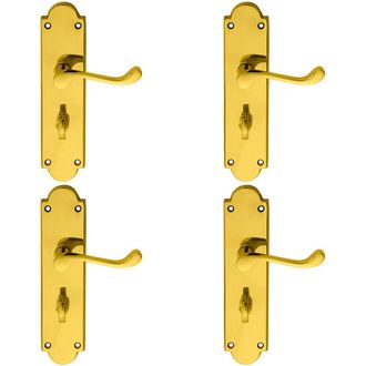 Loops 4x PAIR Victorian Scroll Handle on Bathroom Backplate 205 x 49mm Polished Brass in Metallics