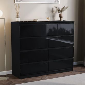 Home Discount Vida Designs Glinton Gloss 8 Drawer Chest of Drawers Storage Bedroom Furniture in Black