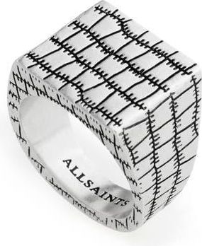 AllSaints Croc Texture Signet Ring in Warm Silver at Nordstrom, Size Medium