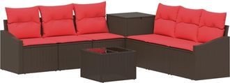 vidaXL Juego De Sof&aacute; 8 Uds. Marr&oacute;n Y Rojo Rat&aacute;n Sint&eacute;tico Y Acero Vidaxl