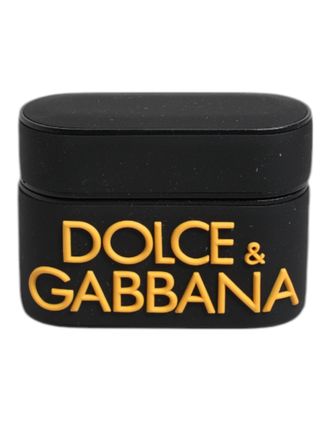 Dolce & Gabbana Black Yellow Silicone Embossed Logo Airpods Case Pvc Polycarbonate Rubber Accessory