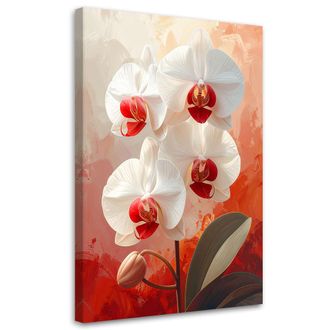 Feeby Cuadro Sobre Lienzo Orqu&iacute;deas Blancas Con Centros Rojos Sobre Fondo Rojo 80x120