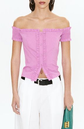 Mango Featuring Hailey Bieber Dreyfus Off the Shoulder Shirt in Pastel Pink at Nordstrom, Size Medium
