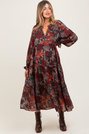 Pinkblush Floral Chiffon Ruffle Tiered Midi Dress in Beige at Nordstrom, Size Medium