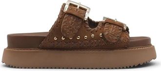 Coral Blue Beige Platform Sandalen met Dubbele Gesp - Dames - Sandalen - Bruin - 37 EU - Schoenen