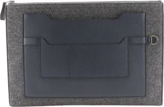 Herm&egrave;s Gray Navy Felt Clutch Bag (Pre-Owned)