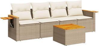 vidaXL Vidaxl - Juego De Sof&aacute;s Jard&iacute;n Con Cojines 5 Pzas Rat&aacute;n Sint&eacute;tico Beige