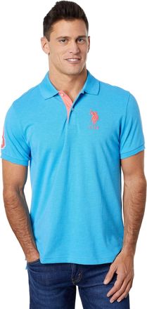 U.S.Polo Association Mens Short-Sleeve Polo Shirt with Applique, Blue Fin Heather, XL
