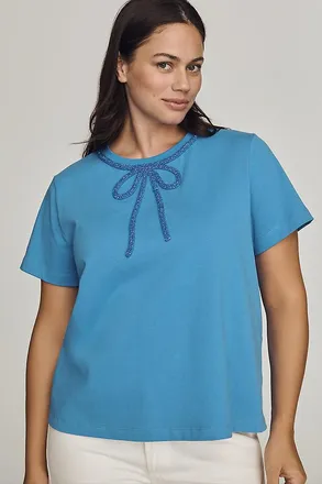 English Factory 100% Cotton Beaded-Bow Tee