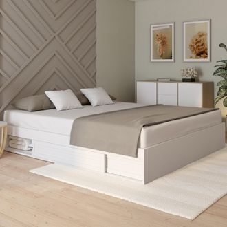IDMarket Marco De Cama Doble Salem Con Almacenaje Y Base Blanca De 180 X 200 Cm