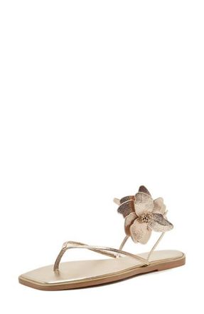 Free People Mismatched Magnolia Appliqu&eacute; Ankle Strap Sandal in Gold at Nordstrom, Size 8.5