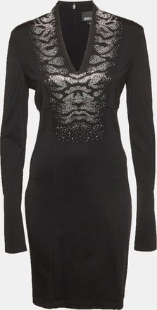 Just Cavalli Black Studded Jersey Midi Dress