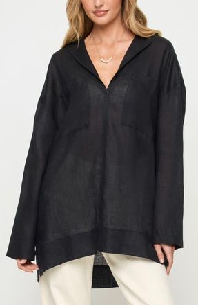 L*Space Oasis Linen Cover-Up Tunic in Black at Nordstrom, Size Small
