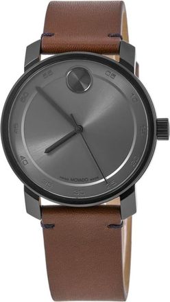 Movado Bold Access Grey Dial Leather Strap Mens Watch 3600917