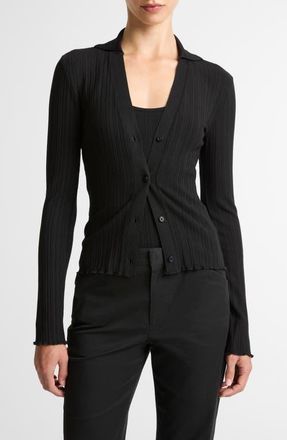 Vince Johnny Collar Rib Cardigan in Black at Nordstrom, Size Xx-Small