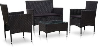 vidaXL 4 Piece Garden Lounge Set with Cushions Poly Rattan Black, 45813