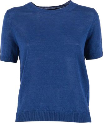 Max Mara Round-neck Knitwear, female, Blue, Size: XL Pancone Top