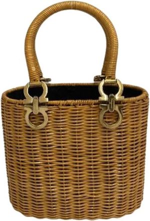 Ferragamo Pre-owned Handbags, female, Beige, Size: ONE SIZE Pre-owned Rattan Handbag