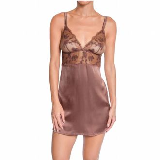 Huit Floral Lace Mini Chemise In Mocha Brown