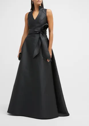 Carolina Herrera Satin V-Neck Gown