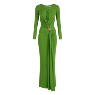 Elisabetta Franchi Rode Loper Jurk met Juweel Details - Dames - Jurken - Groen - Maat: XS Viscose