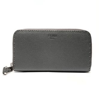 Fendi Selleria Gray Leather Long Wallet (Bi-Fold) (Pre-Owned)