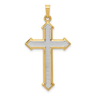 Diamond2Deal 14k Yellow Gold Rhodium Polished Textured Passion Cross Pendant