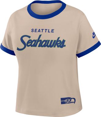 Nike Seattle Seahawks Rewind Ringer Mod Nike Womens NFL Cropped T-Shirt in Brown | 04N90IKZV78-X5Q