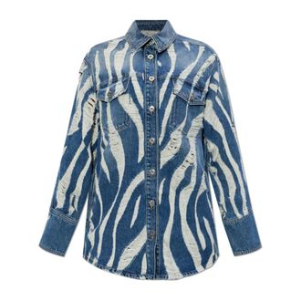 Blumarine Denim Jackets, female, Blue, Size: 2XS Vintage-effect Denim Jacket