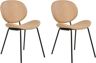 Beliani Set di 2 sedie in finta pelle pu ferro nero gambe senza braccioli tappi gamba design retrò sala da pranzo sedute Beige Sabbia Luana