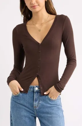 BP. Rib Knit V-Neck Cardigan in Brown Coffee at Nordstrom, Size Xx-Small
