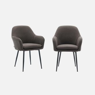 Sweeek Sweeek - Sill&oacute;n De Pana Con Patas De Metal Negro Mate, Set De 2, Shella, Gris Oscuro, 57x59x84.5 Cm