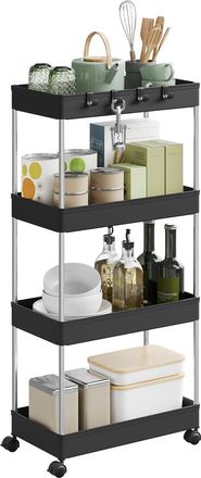 Woltu Woltu Carrito De 4 Niveles Con 4 Ganchos, 41,5 X 86 X 23 Cm, Negro