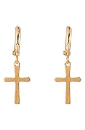 Eye Candy Los Angeles Cross Me Dainty Huggie Earrings in Gold at Nordstrom Rack