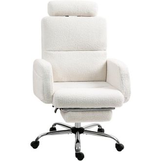 HOMCOM Homcom - silla de escritorio con reposapi&eacute;s tapizada en borreguito con respaldo reclinable reposacabezas ajustable respaldo alto altura ajustable