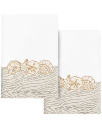 Linum Home Textiles 100% Turkish Cotton Shell Row 2Pc Embellished Hand Towel Set