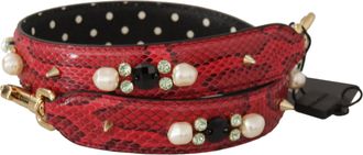 Dolce & Gabbana Womens Red Python Leather Crystals Reversible Shoulder Strap Bag