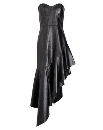 8 by YOOX LEATHER BUSTIER MIDI DRESS