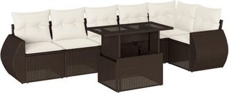 vidaXL Juego De Sof&aacute;s De Jard&iacute;n 7 Piezas Con Cojines Rat&aacute;n Pe Marr&oacute;n Vidaxl