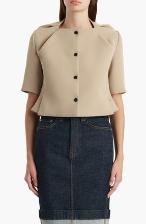 Khaite Franc Crepe Peplum Jacket in Tea Stain at Nordstrom, Size 10