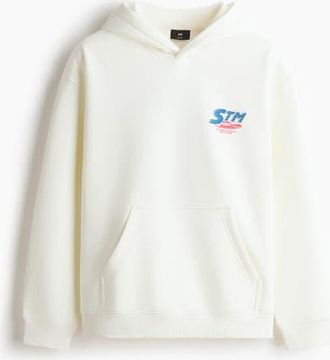H&M Relaxed Fit Printed Hoodie in White/stm at Nordstrom, Size Xx-Large