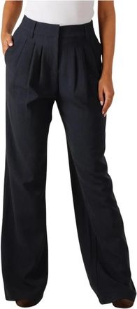 Co'Couture Navy Plooi Lange Broek - Dames - Wijde Broeken - Blauw - L - Polyester - Broeken